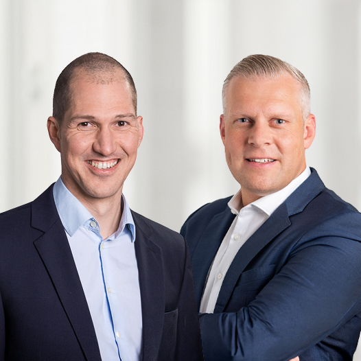 Portrait von Sebastian Eberz und Michael Beutgen, Ansprechpartner im Leistungsbereich BMP Baumanagement.